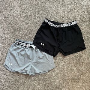 Grey and Black Under Armor Shorts Girls Large (2 pack)